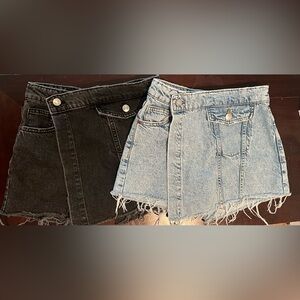 EUC Lot 2 Zara Kids Girls Denim Skorts Size 11/12 Distressed black & blue